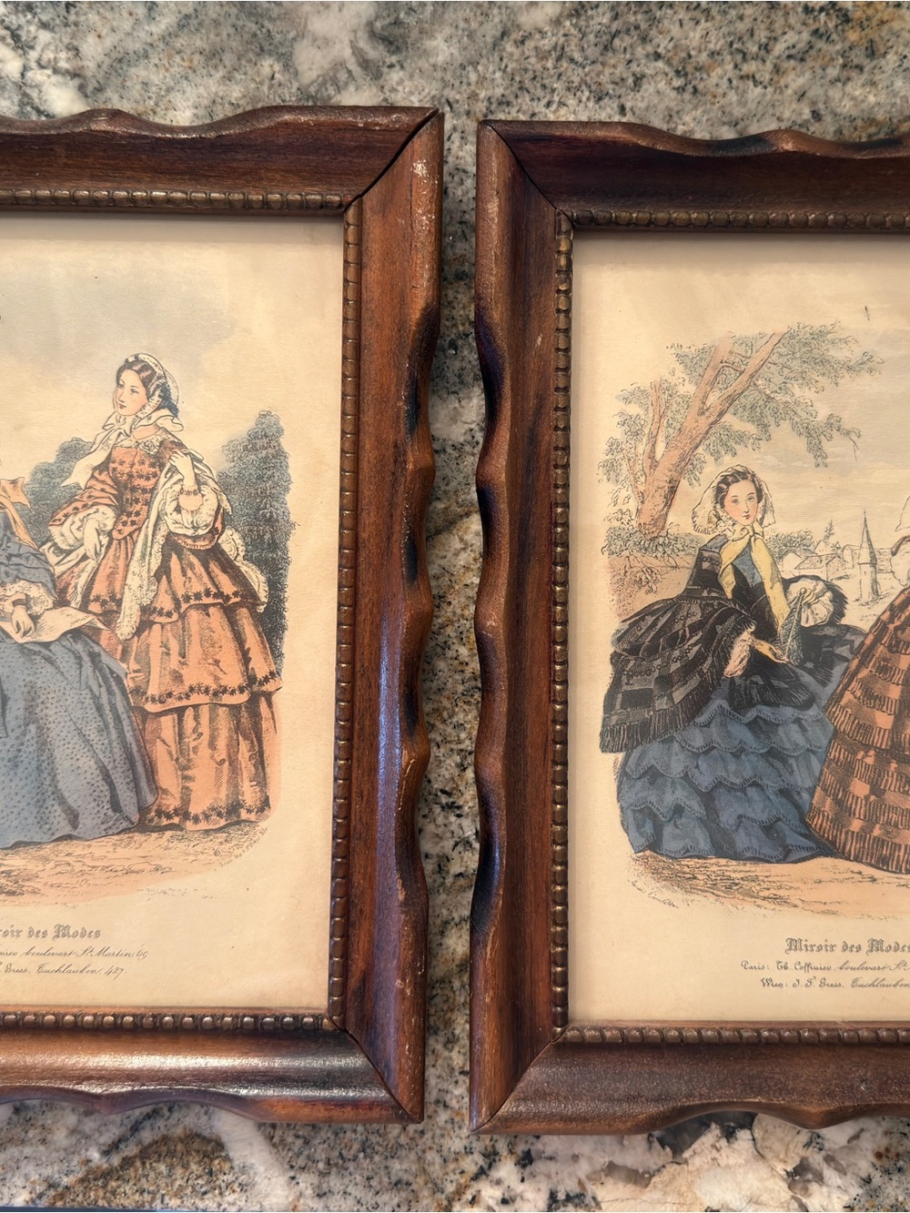 Vintage Post Civil War Art Magazine Pair of Brown Wooden Picture Frames